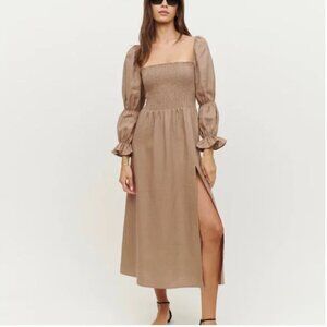 Reformation Hyland Linen Dress Khaki, Large